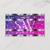 Roze Paarse Glitter Sterren Zilveren Decor Monogra Visitekaartje (Voorkant)