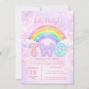Roze Paarse Glitter Tweede Verjaardagsfeest Kaart