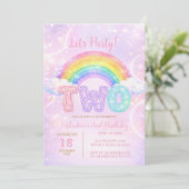 Roze Paarse Glitter Tweede Verjaardagsfeest Kaart (Staand voorkant)