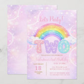 Roze Paarse Glitter Tweede Verjaardagsfeest Kaart (Voorkant / Achterkant)