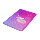 Roze Paarse Glitter Unicorn Gepersonaliseerde Kind Badmat (Gekanteld)