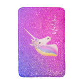 Roze Paarse Glitter Unicorn Gepersonaliseerde Kind Badmat (Voorkant Verticaal)