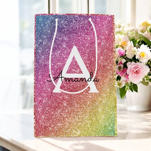 Roze Paarse glitter verjaardag Medium Cadeauzakje