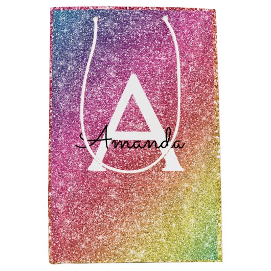 Roze Paarse glitter verjaardag Medium Cadeauzakje (Voorkant)