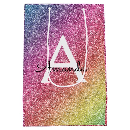 Roze Paarse glitter verjaardag Medium Cadeauzakje (Achterkant)