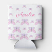 Roze paarse glitter vlinder naam tekst letter toev blikjeskoeler (Achterkant)