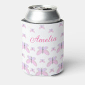 Roze paarse glitter vlinder naam tekst letter toev blikjeskoeler (Blikje Achterkant)