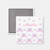 Roze paarse glitter vlinder naam tekst letter toev magneet (Voorkant / Achterkant)