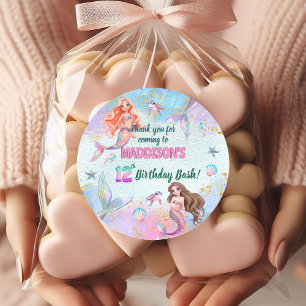 Roze Paarse Glitter Zeemeerminnen 12e Verjaardagsf Ronde Sticker