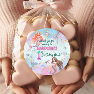 Roze Paarse Glitter Zeemeerminnen 1e Verjaardagsfe Ronde Sticker