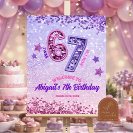 Roze Paarse Glitters 67 Verjaardagsfeestje Poster