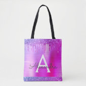Roze Paarse Glitters Glans Elegante Monogram Tas (Voorkant)