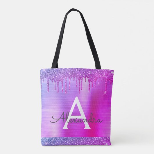 Roze Paarse Glitters Glans Elegante Monogram Tas (Achterkant)