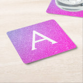Roze Paarse Glitters & Glanzende Monogram Verjaard Kartonnen Onderzetters (Schuin)
