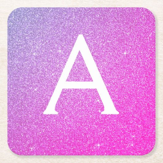 Roze Paarse Glitters & Glanzende Monogram Verjaard Kartonnen Onderzetters (Voorkant)