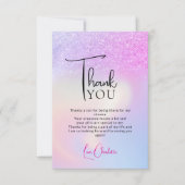 Roze paarse glitters holografische bruidsdouche bedankkaart (Voorkant)