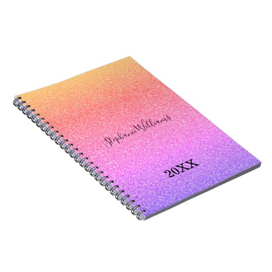Roze Paarse Glittery Custom Name Ombre Cute Girly Notitieboek (Rechterzijde)
