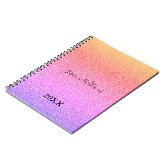 Roze Paarse Glittery Custom Name Ombre Cute Girly Notitieboek (Linkerzijde)
