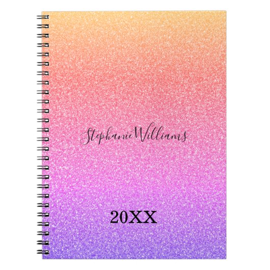 Roze Paarse Glittery Custom Name Ombre Cute Girly Notitieboek (Voorkant)