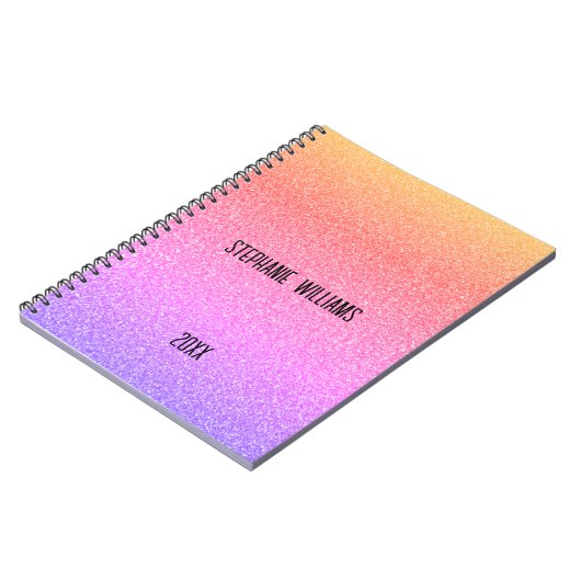 Roze Paarse Glittery Monogram Naam Schattige Girly Notitieboek (Linkerzijde)