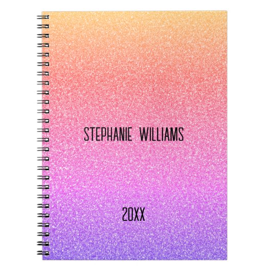 Roze Paarse Glittery Monogram Naam Schattige Girly Notitieboek (Voorkant)