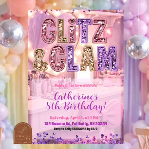 Roze Paarse Glitz en Glam Make-up Feest Uitnodigin Kaart