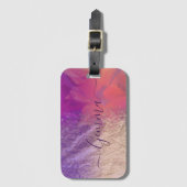 Roze Paarse Gold Foil Glitter Calligraphy Script Bagagelabel (Voorkant (verticaal))