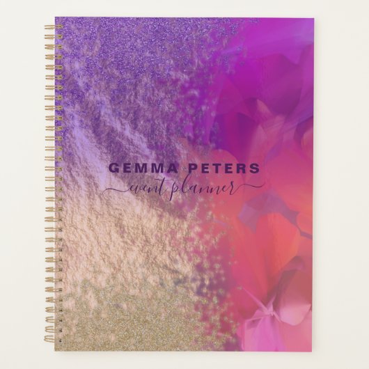 Roze Paarse Gold Foil Glitter Calligraphy Script Planner (Voorkant)