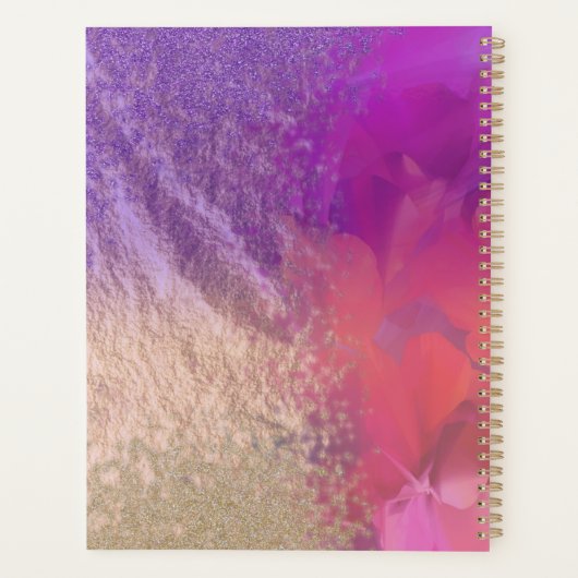 Roze Paarse Gold Foil Glitter Calligraphy Script Planner (Achterkant)