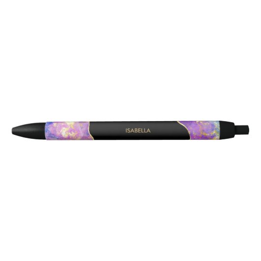 Roze Paarse Gold Opal Gemstone Persoonlijke naam Zwarte Inkt Pen (Voorkant)