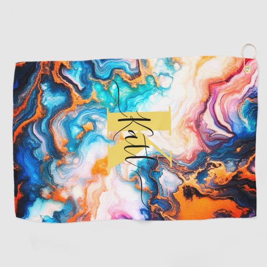 Roze Paarse Golden Custom Monogram Golfhanddoek (Horizontaal)