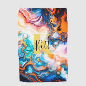 Roze Paarse Golden Custom Monogram Golfhanddoek (Voorkant)