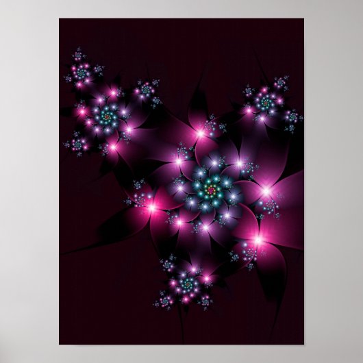Roze Paarse Gotische Bloemen Poster (Voorkant)