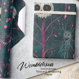 Roze & Paarse Gotische Halloween Skulls & Flowers Cadeaupapier