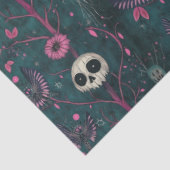 Roze & Paarse Gotische Halloween Skulls & Flowers Tissuepapier (Detail)