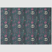 Roze & Paarse Gotische Halloween Skulls & Flowers Tissuepapier (Voorkant)