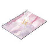 Roze Paarse Goud Ader Waterverf Monogram Script Notitieboek (Linkerzijde)
