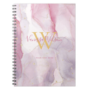 Roze Paarse Goud Ader Waterverf Monogram Script Notitieboek