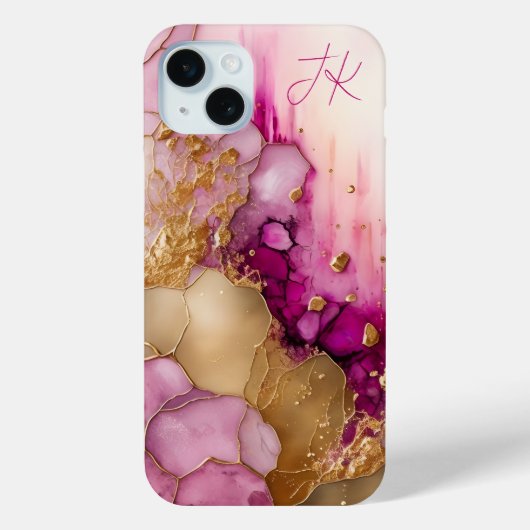 Roze Paarse Goud Marmer Gepersonaliseerd Monogram Case-Mate iPhone Case (Achterkant)