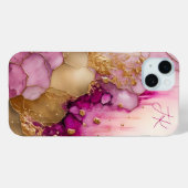 Roze Paarse Goud Marmer Gepersonaliseerd Monogram Case-Mate iPhone Case (Achterkant (horizontaal))