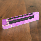 Roze Paarse gouden Abstracte alcoholinkt Naambordje (Zijkant)