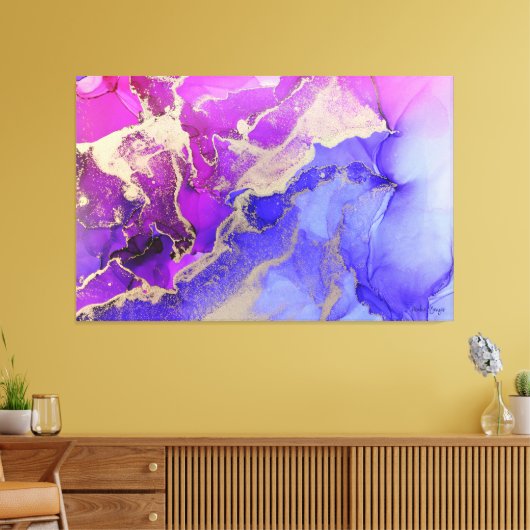 Roze Paarse gouden alcoholinkt uniek Canvas Afdruk (Insitu (Woonkamer))