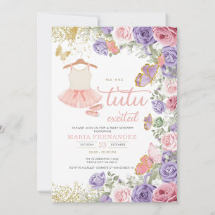 Roze Paarse Gouden Ballet Meisje Baby shower Kaart