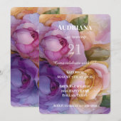  Roze Paarse Gouden Bloemen Verjaardag Kaart (Voorkant / Achterkant)