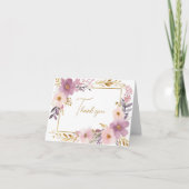 Roze Paarse Gouden Bloemige Aquarel Bruidsdouche Bedankkaart (Voorkant)