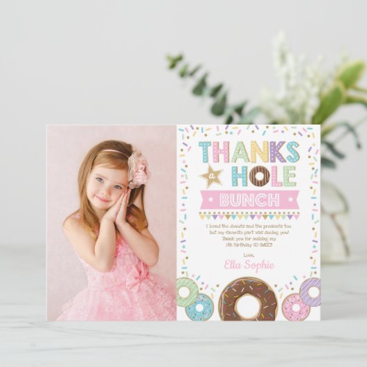 Roze Paarse Gouden Donut Verjaardag Dankjewel Kaar Kaart (Staand voorkant)