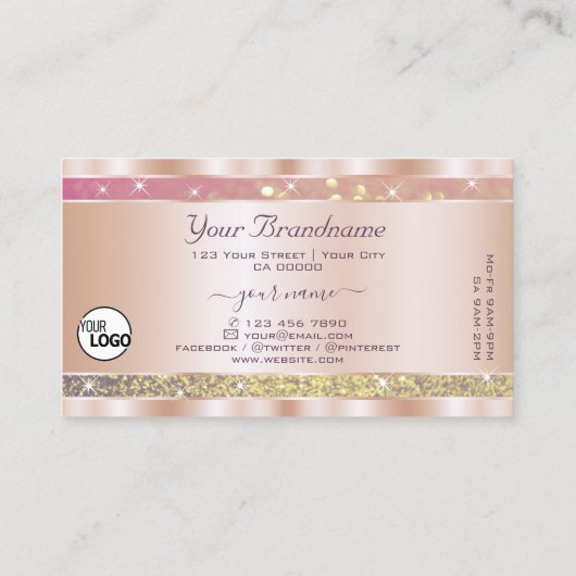 Roze Paarse Gouden Glitter Sterren toevoegen Logo  Visitekaartje (Achterkant)