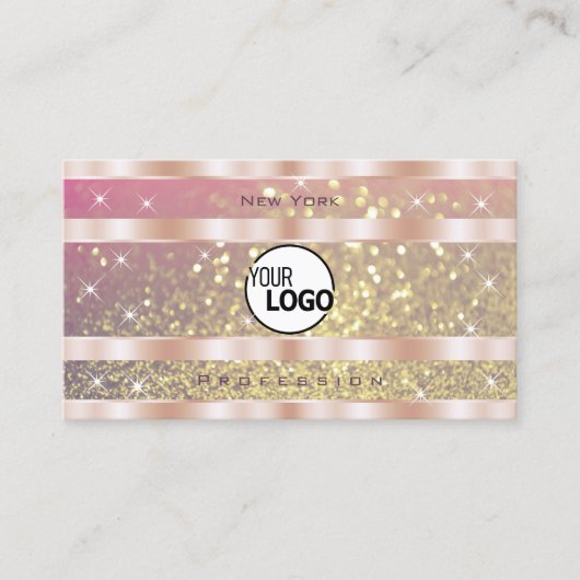 Roze Paarse Gouden Glitter Sterren toevoegen Logo  Visitekaartje (Voorkant)