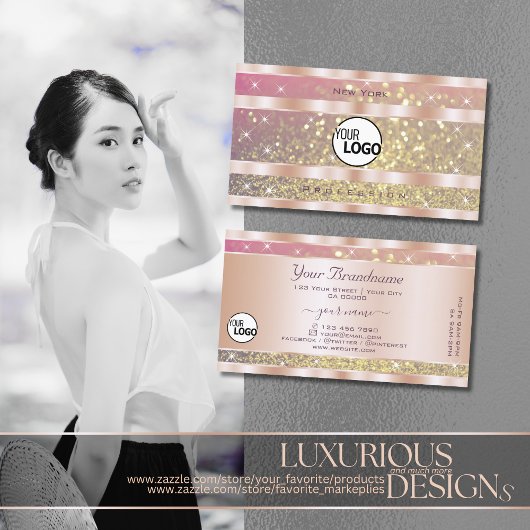 Roze Paarse Gouden Glitter Sterren toevoegen Logo  Visitekaartje