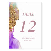 Roze Paarse gouden inkt Wedatafel Nummer kaart (Voorkant)